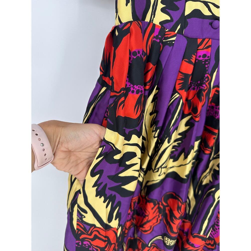 LA DoubleJ Purple Maxi Dress with Red Floral Print and Yellow Leaves - Picture 4 of 8
